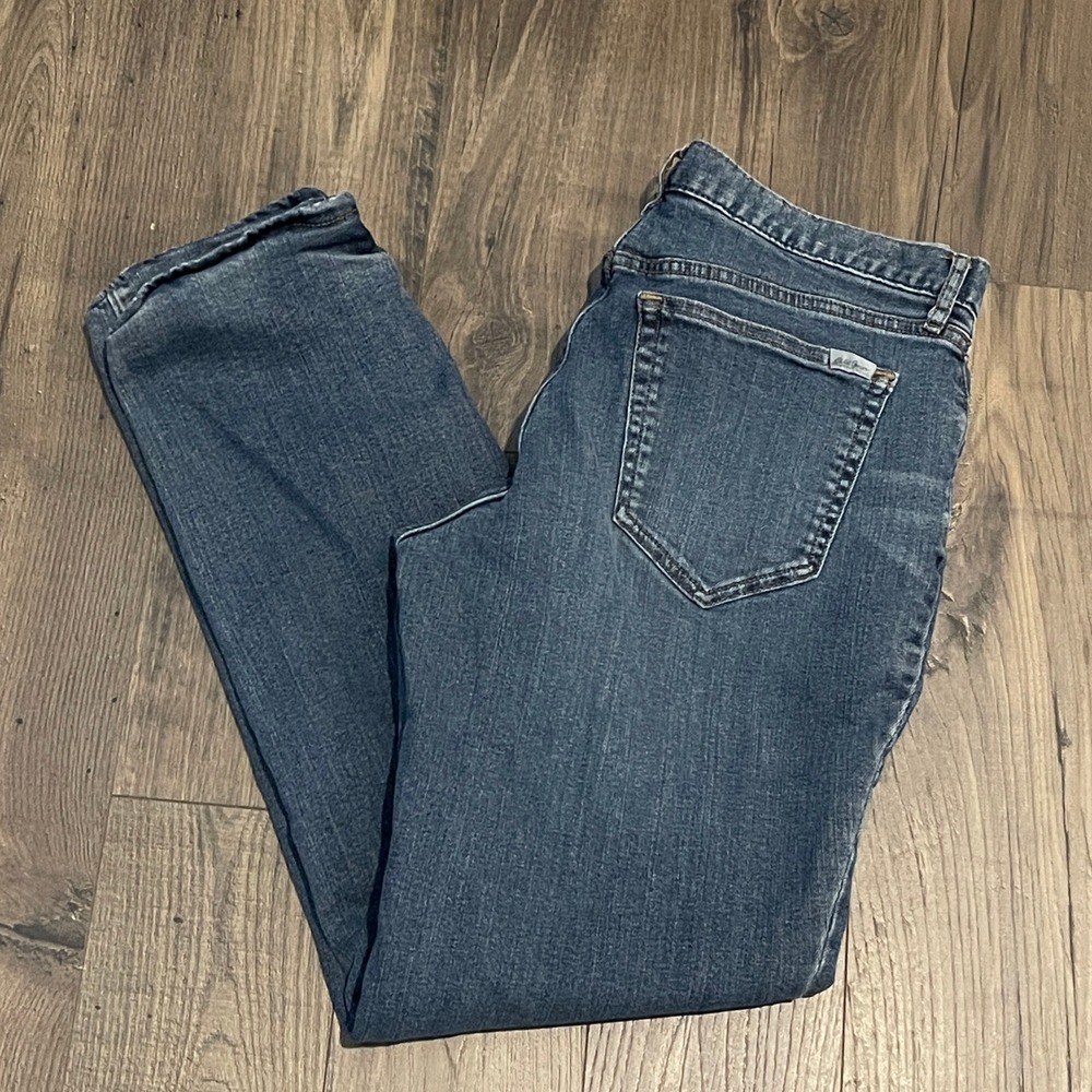 Eddie Bauer Womens Boyfriend Jeans Flannel Lined Blue Denim Plaid 34x30